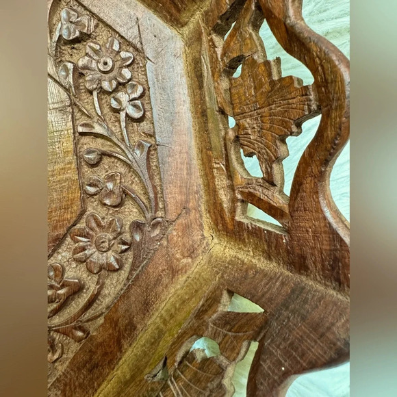 BOHO Indian carved inlay teak wood trey-Loving Coastal Living hand carved 1940. - Picture 3 of 7